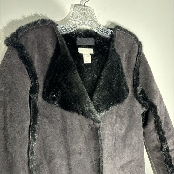H&M Faux Suede Faux Fur Reversible Long Coat Jacket Size 6 - Picture 4 of 14